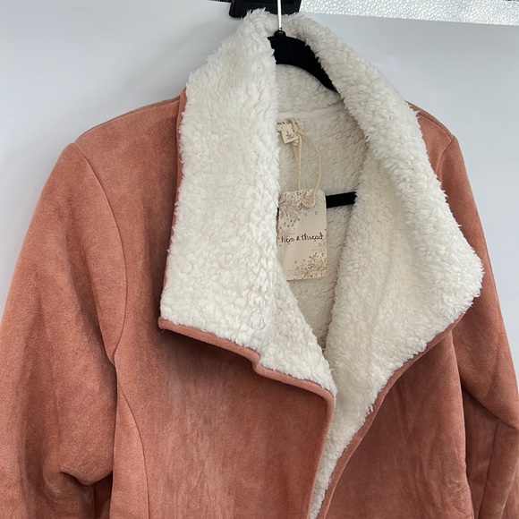 🆕Hem & Thread Sherpa Jacket Suede Outer Texture Dark Orange Cream S,M & Large - Picture 6 of 10